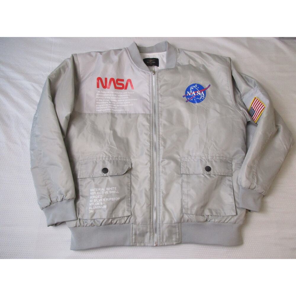 NASA Bomber Jackets Mens Large Gray Fits Like Medium Windbreaker
